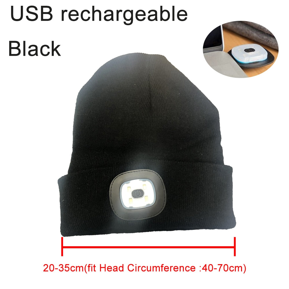 USB Rechargeable LED Light Beanie Hat for Men and Women